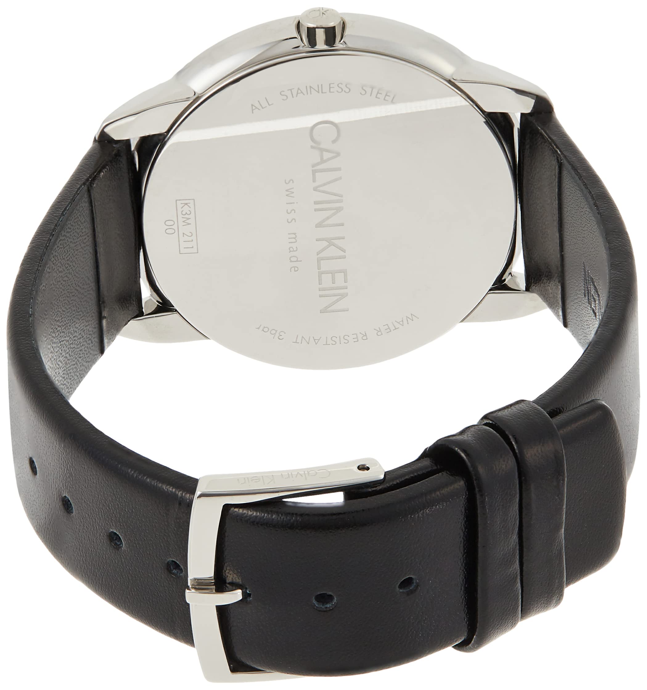 Calvin Klein Minimal Silver Dial Black Leather Strap Watch for Men - K3M211CY