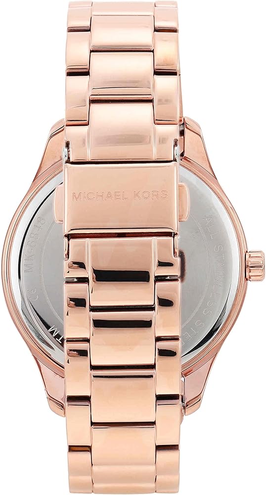 Michael Kors Layton Three Hand Pink Dial Rose Gold Steel Strap Watch For Women - MK6848