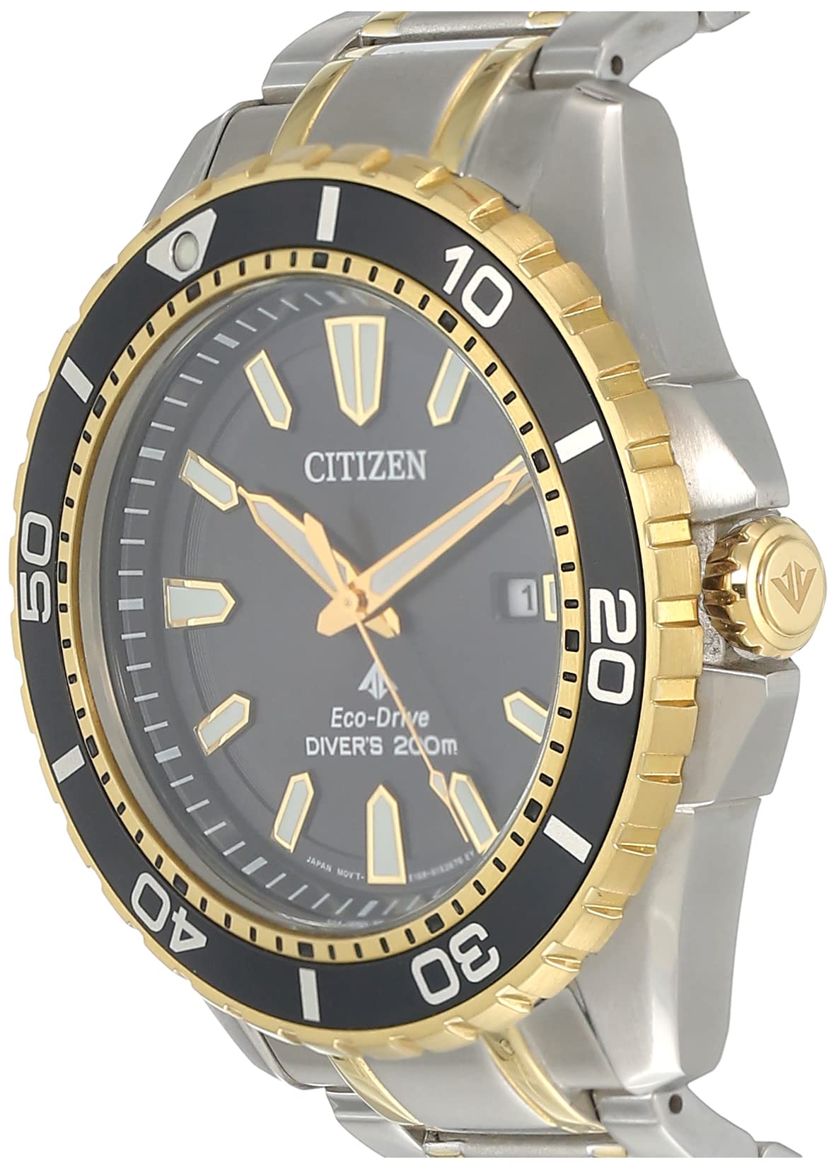 Citizen Eco Drive Promaster Diver Black Dial Two Tone Steel Strap Watch For Men - BN0194-57E