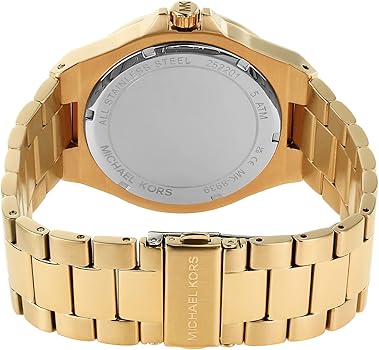 Michael Kors Berkley Chronograph Black Dial Gold Steel Strap Watch For Women - MK7414