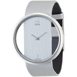 Calvin Klein Glam Transparent Silver Dial Grey Leather Strap Watch for Women - K9423193