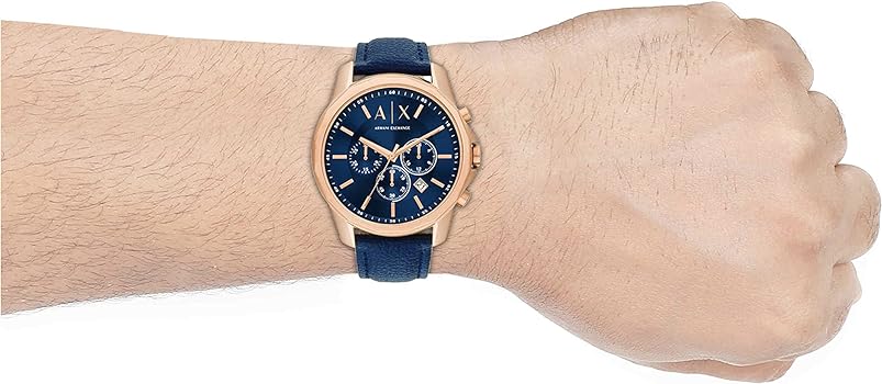 Armani Exchange Banks Chronograph Blue Dial Blue Leather Strap Watch For Men - AX1723