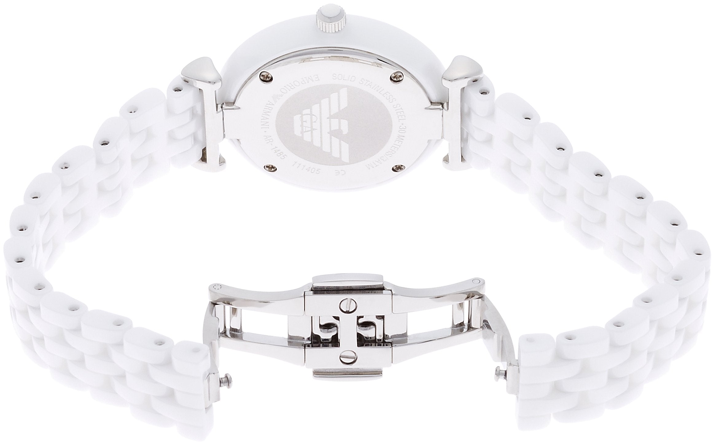 Emporio Armani Giannti T Bar Quartz Mother of Pearl Dial White Steel Strap Watch For Women - AR1485