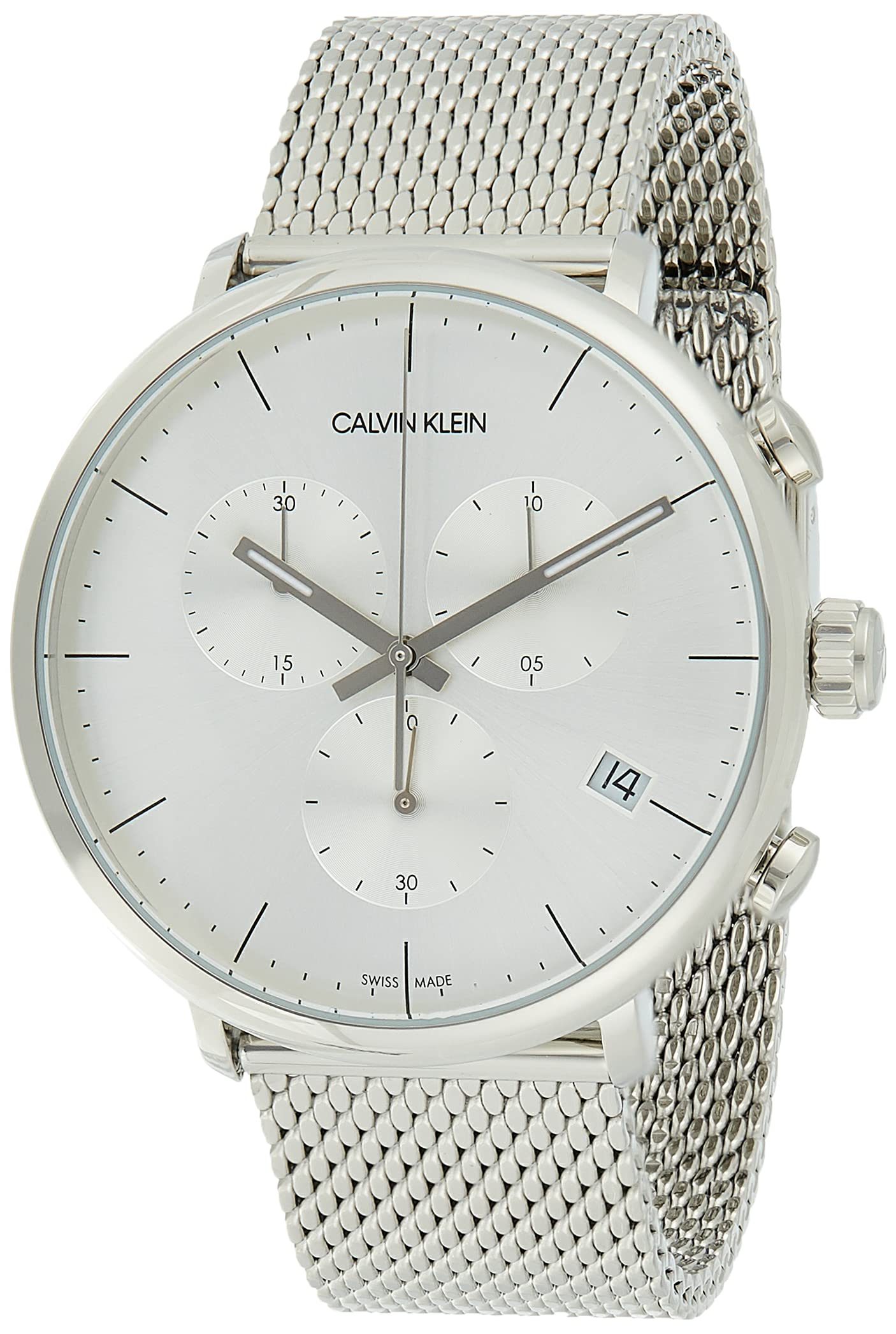 Calvin Klein High Noon Silver Dial Silver Mesh Bracelet Watch for Men - K8M27126