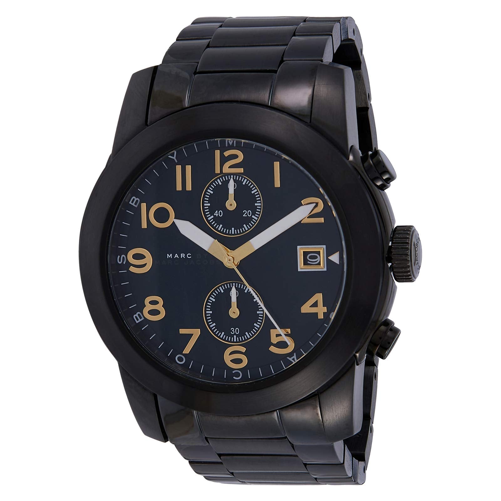 Marc Jacobs Larry Chronograph Black Dial Black Steel Strap Watch for Men - MBM8606
