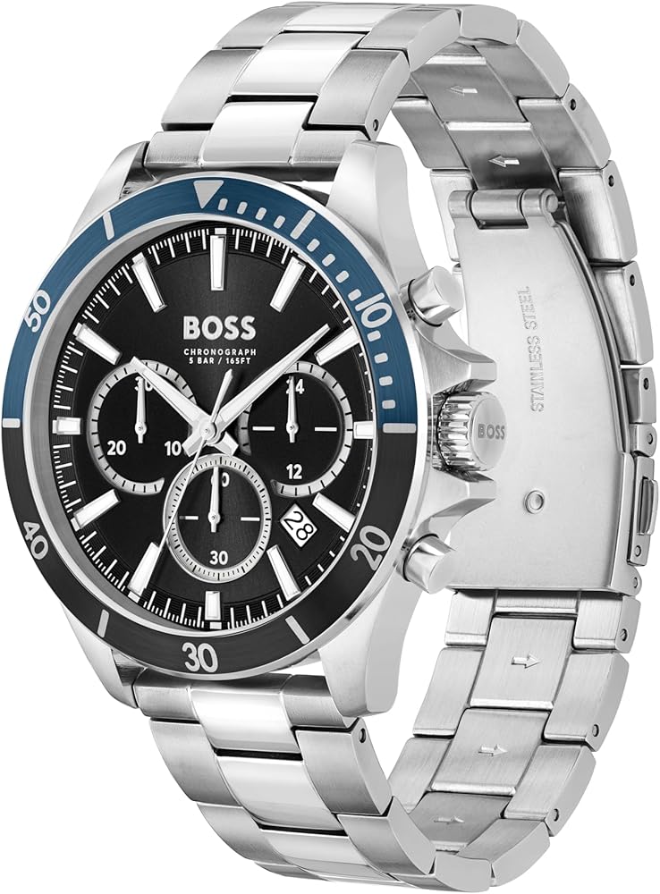 Hugo Boss Troper Chronograph Black Dial Silver Steel Strap Watch For Men - 1514101