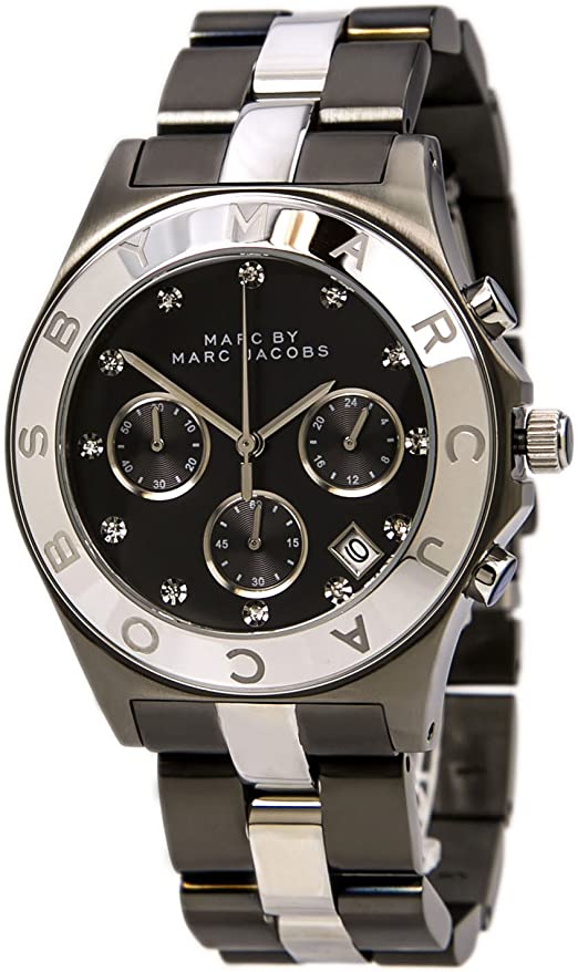 Marc Jacobs Blade Chronograph Black Dial Two Tone Steel Strap Watch for Women - MBM3179