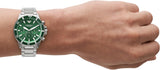 Emporio Armani Diver Chronograph Green Dial Silver Steel Strap Watch For Men - AR11500