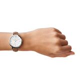 Fossil Jacqueline White Dial Brown Leather Strap Watch for Women - ES3708