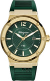 Salvatore Ferragamo F-80 Classic Green Dial Green Rubber Strap Watch for Men - SFHY02022