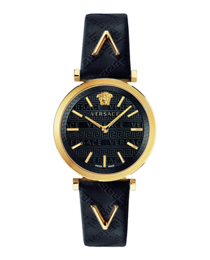 Versace V-Twist Black Dial Black Leather Strap Watch for Women - VELS00619