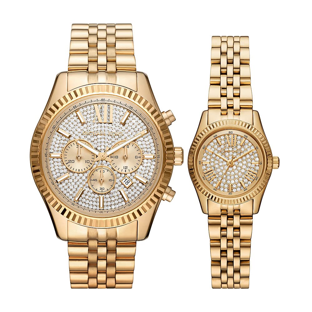 Michael Kors Lexington Crystals Gold Dial Gold Steel Strap Watch for Men - MK8494