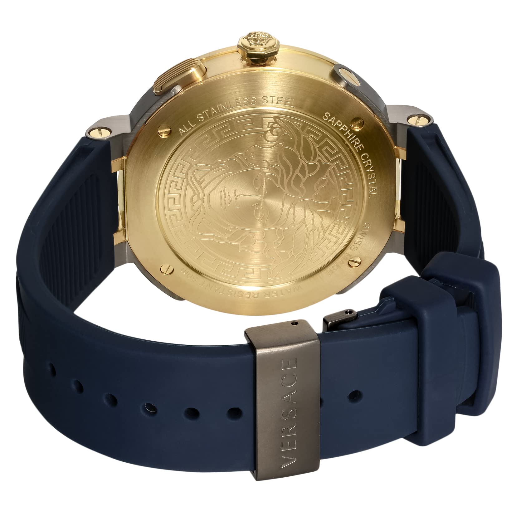 Versace V Extreme Chronograph Blue & Gold Tone Dial Blue Rubber Strap Watch for Men - VCN010017