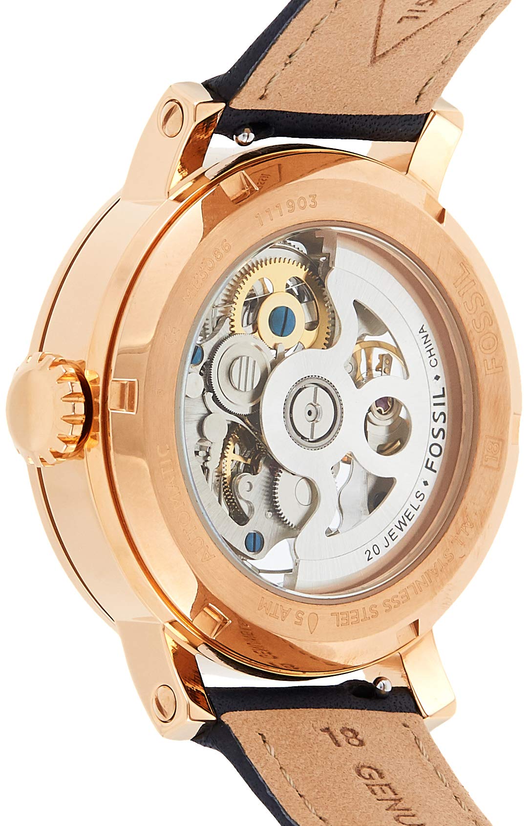 Fossil Original Boyfriend Skeleton White Dial Blue Leather Strap Watch for Women - ME3086