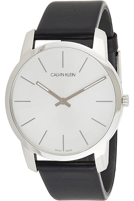 Calvin Klein Post Minimal Silver Dial Black Leather Strap Watch for Men - K7622185