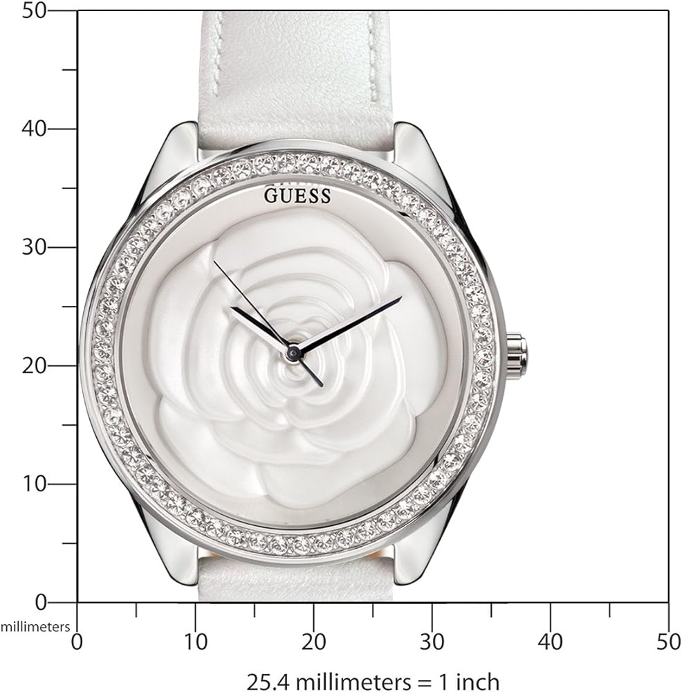 Guess Rosette Analog White Dial White Leather Strap Watch For Women - W75043L1