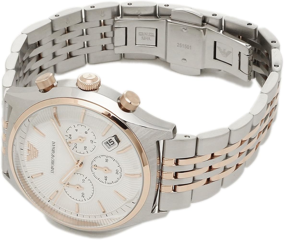 Emporio Armani Zeta Chronograph Quartz White Dial Two Tone Steel Strap Watch For Men - AR1998