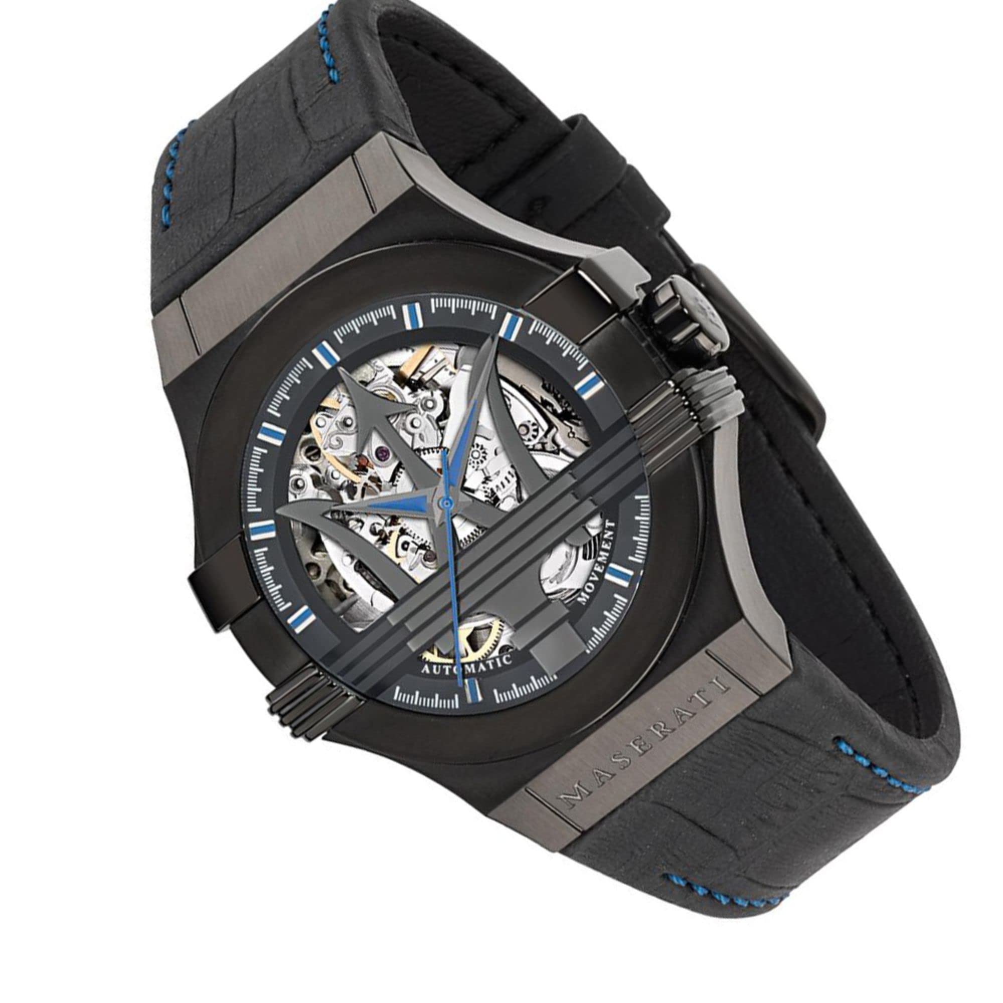 Maserati Potenza Automatic Black Dial Black Leather Strap Watch For Men - R8821108009