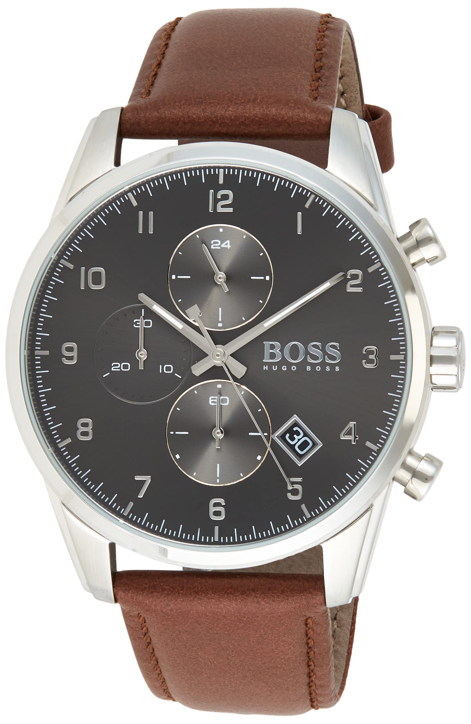 Hugo Boss Navigator Grey Dial Brown Leather Strap Watch for Men - 1513494