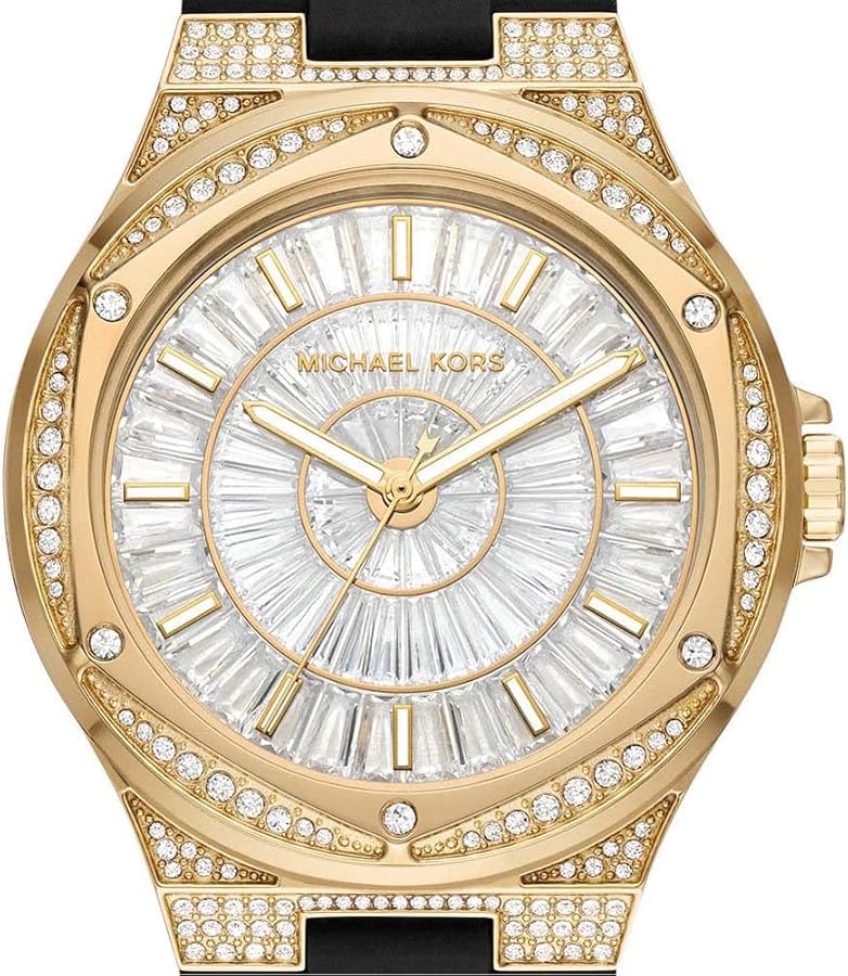 Michael Kors Lennox Three Hand Crystals Silver Dial Black Silicone Strap Watch For Women - MK7247