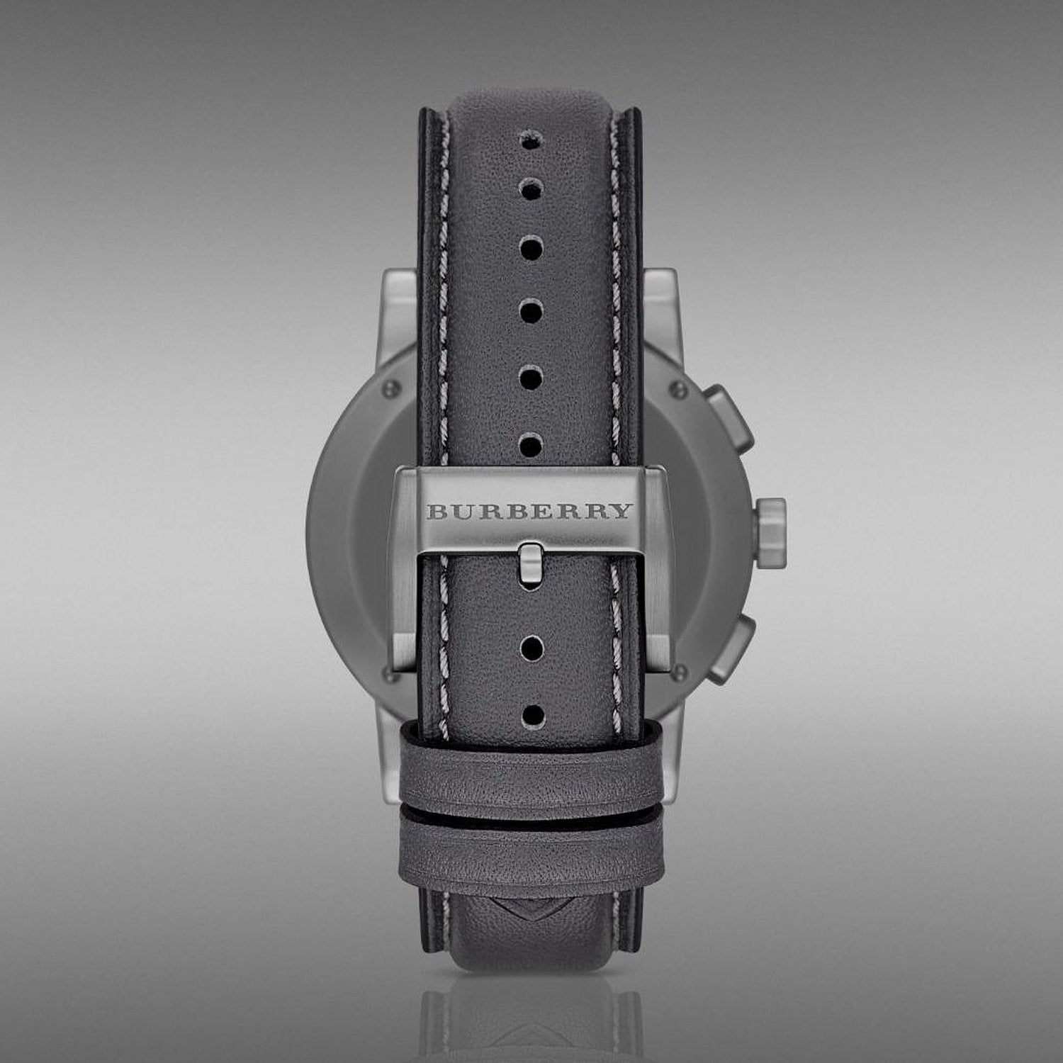 Burberry The City Chronograph Ion Plated Grey Dial Grey Leather Strap Watch for Men - BU9384