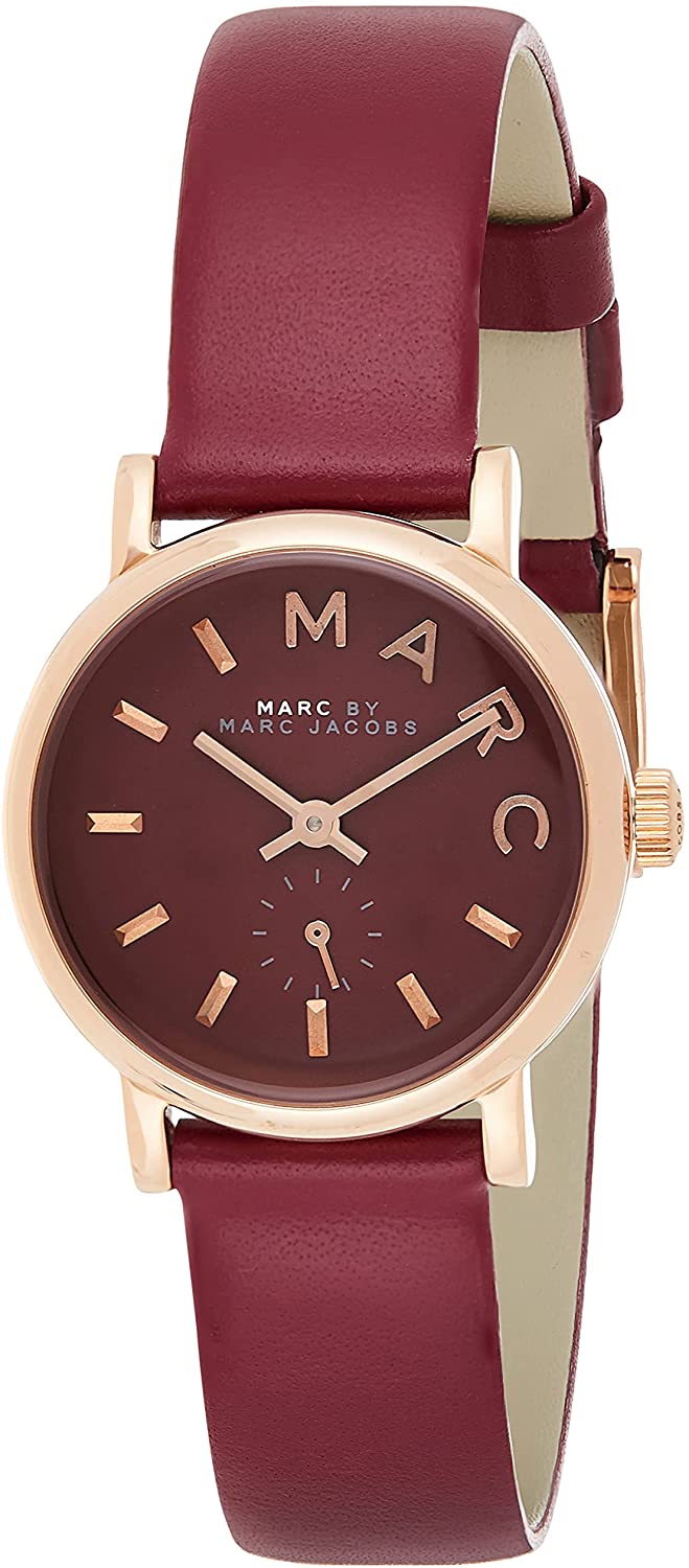 Marc Jacobs Baker Maroon Dial Maroon Leather Strap Watch for Women - MBM1271