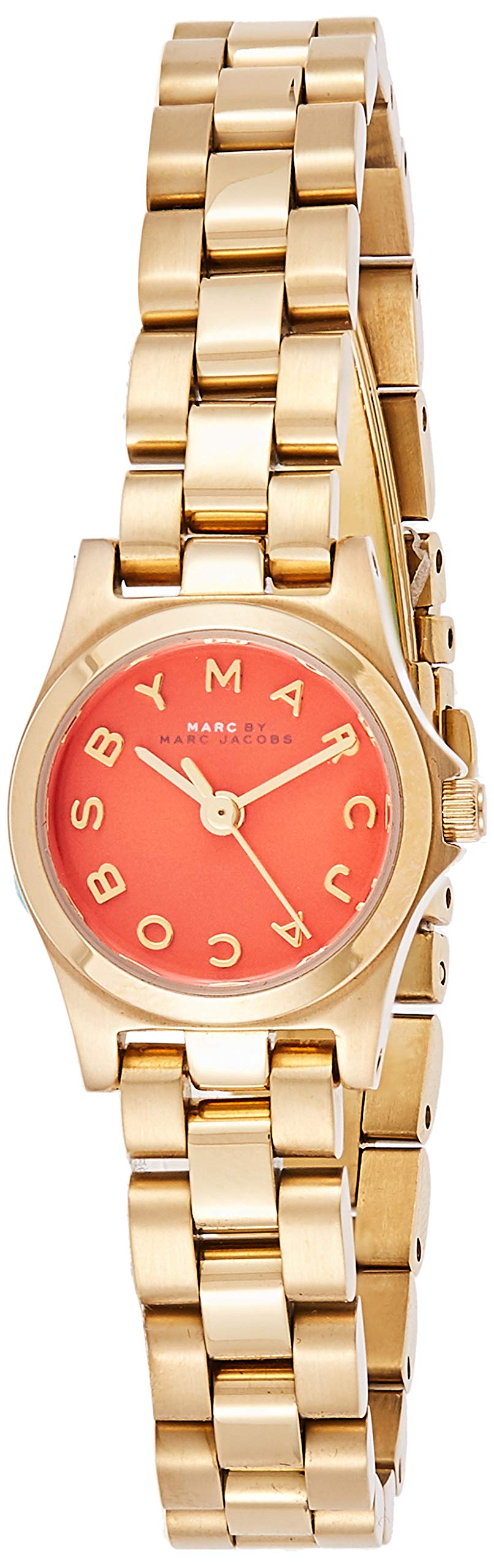 Marc Jacobs Henry Dinky Red Dial Gold Steel Strap Watch for Women - MBM3202