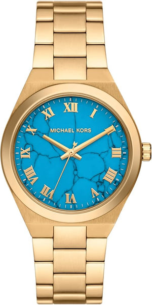 Michael Kors Lennox Analog Blue Dial Gold Steel Strap Watch for Women - MK7460