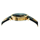 Versace V-Twist Black Dial Black Leather Strap Watch for Women - VELS00619