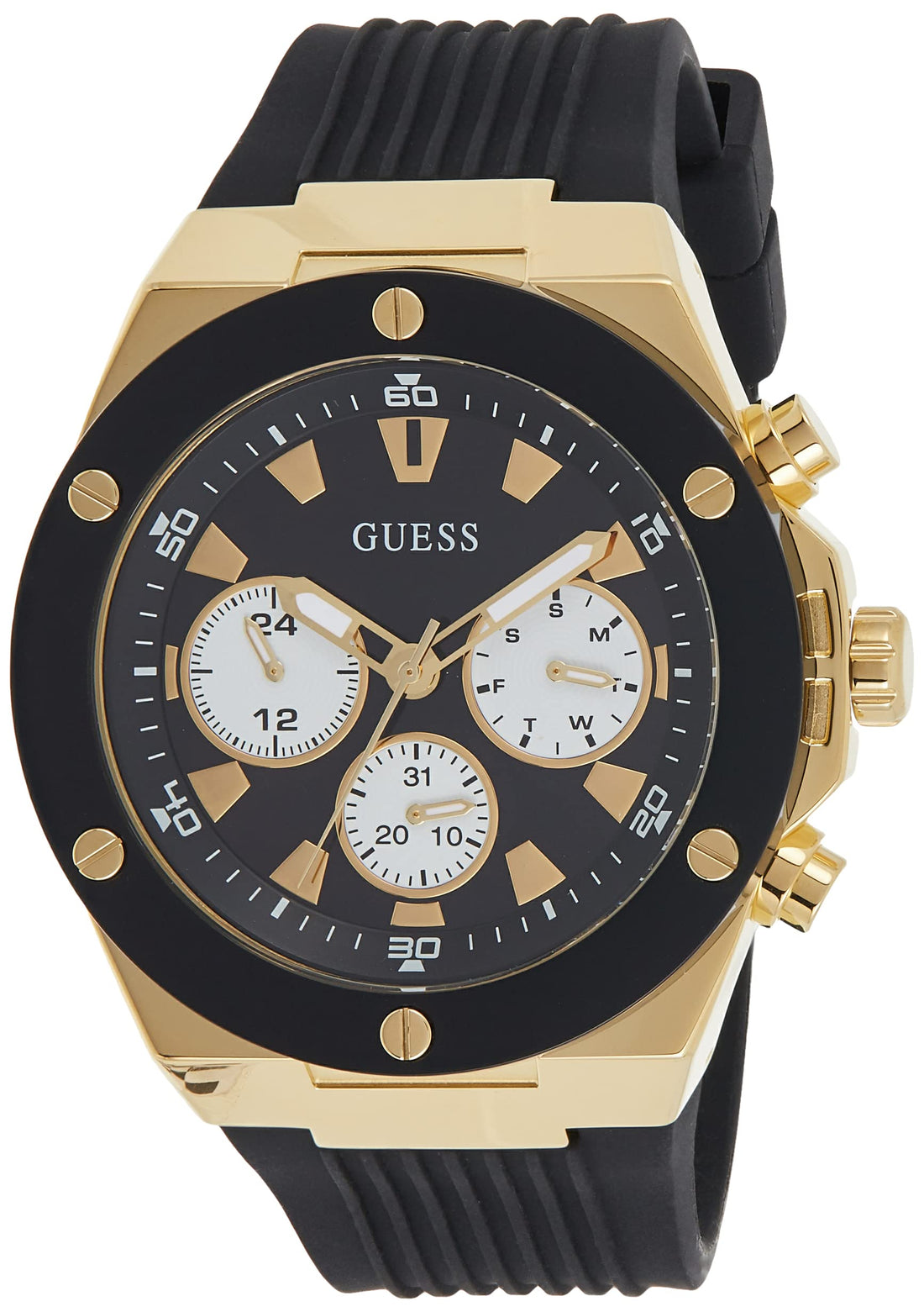 Guess Poseidon Chronograph Black Dial Black Rubber Strap Watch for Men - GW0057G1