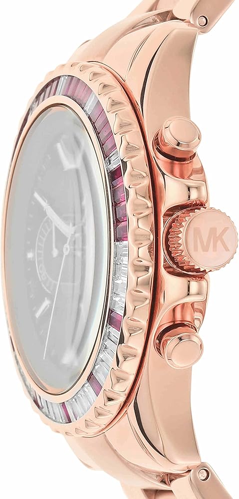 Michael Kors Everest Chronograph Black Dial Rose Gold Steel Strap Watch for Women - MK6972
