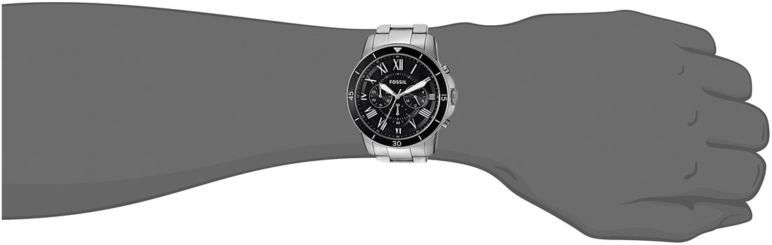 Fossil Grant Sport Chronograph Black Dial Silver Steel Strap Watch for Men - FS5236