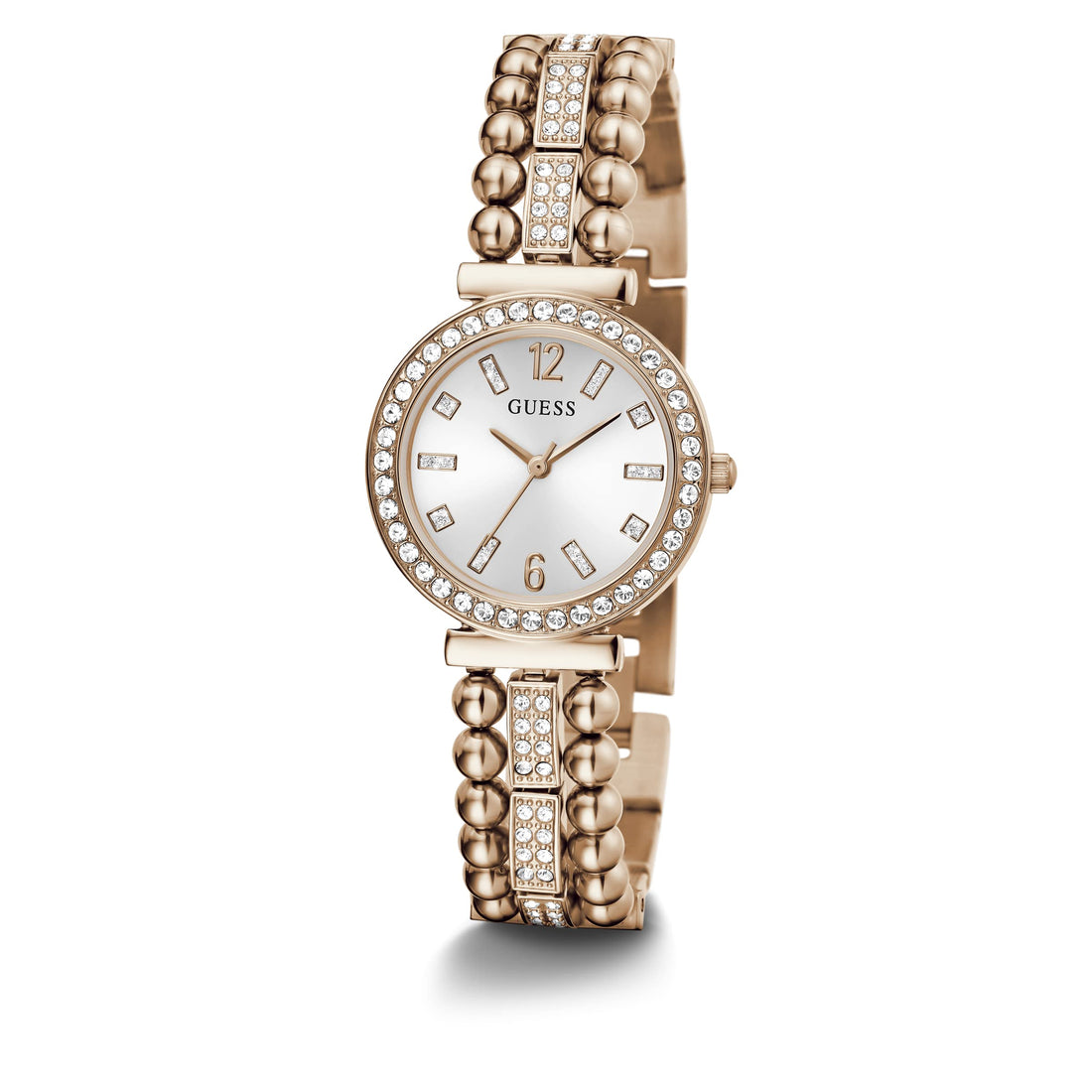 Guess Gala Diamonds Silver Dial Gold Steel Strap Watch for Women - GW0401L3
