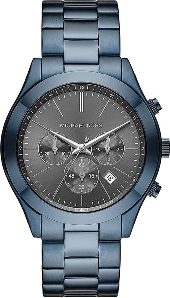 Michael Kors Slim Runway Chronograph Black Dial Blue Steel Strap Watch for Men - MK8918