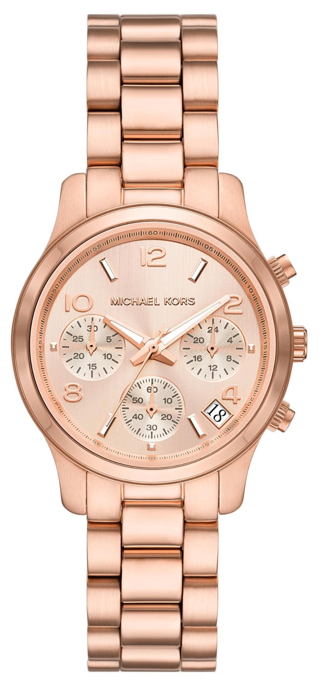 Michael Kors Runway Chronograph Rose Gold Dial Rose Gold Steel Strap Watch For Women - MK7327