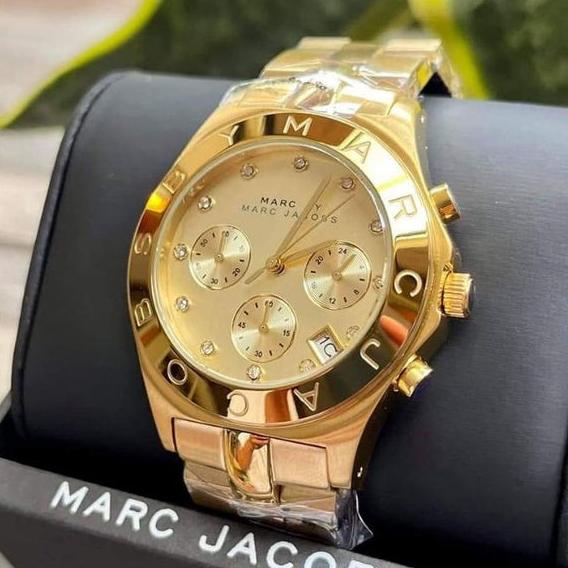 Marc Jacobs Blade Chronograph Gold Dial Gold Steel Strap Watch for Women - MBM3101