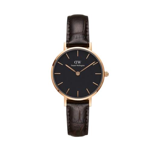 Daniel Wellington Classic Petite York Black Dial Brown Leather Strap Watch For Women - DW00100226