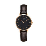 Daniel Wellington Classic Petite York Black Dial Brown Leather Strap Watch For Women - DW00100226
