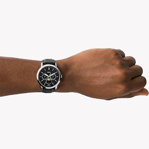 Fossil Neutra Minimalist Moonphase Black Dial Black Leather Strap Watch for Men - FS5904