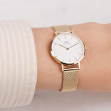 Daniel Wellington Classic Petite Evergold White Dial Gold Mesh Bracelet Watch For Women - DW00100350