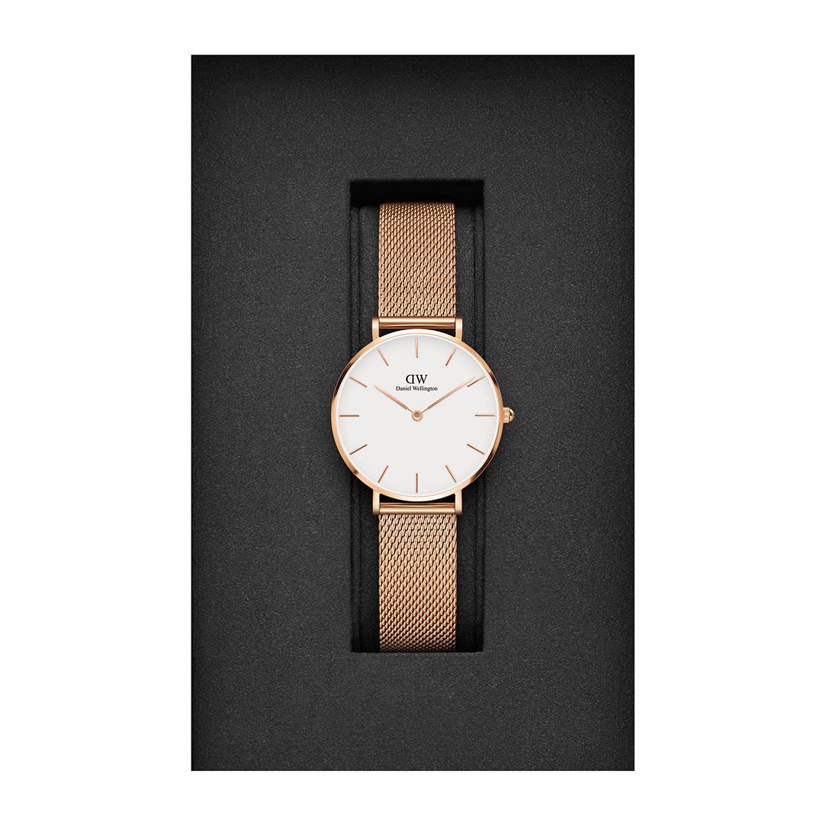 Daniel Wellington Classic Petite Melrose White Dial Rose Gold Mesh Bracelet Watch For Women - DW00100163