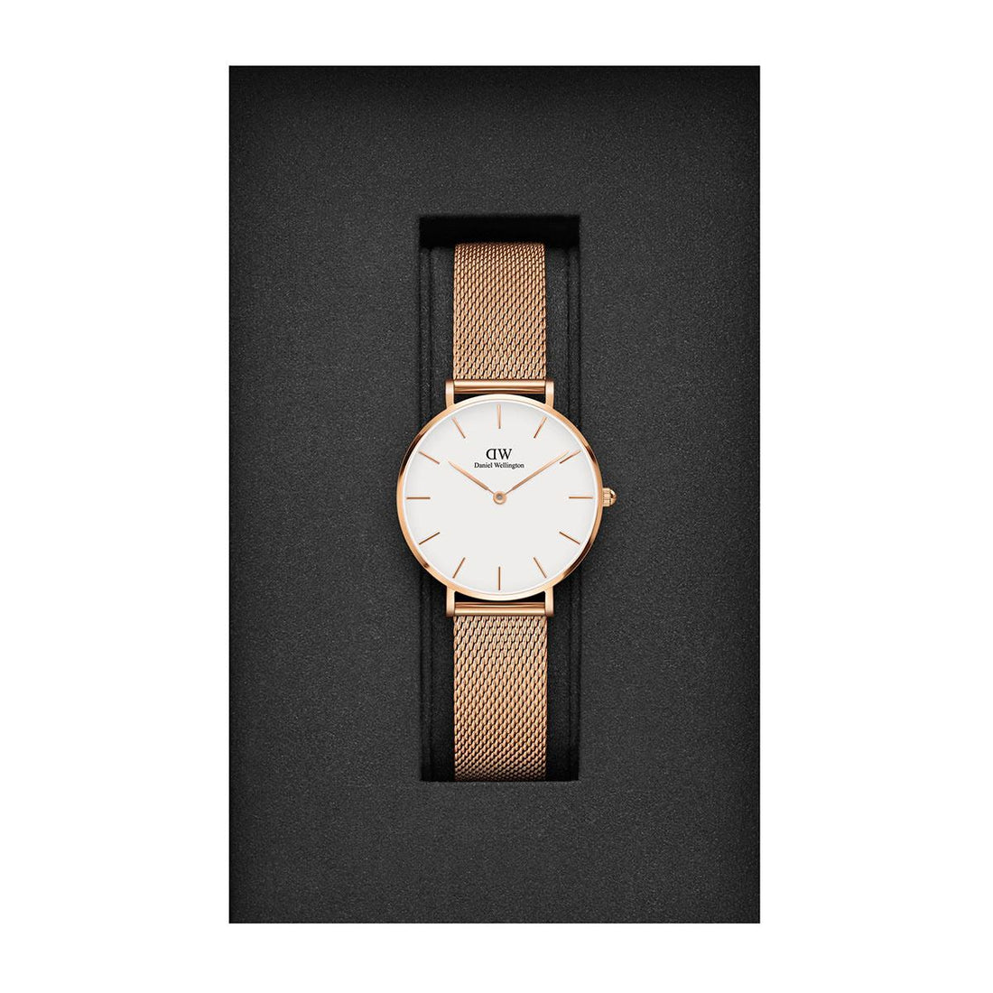Daniel Wellington Classic Petite Melrose White Dial Rose Gold Mesh Bracelet Watch For Women - DW00100163