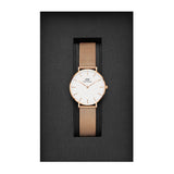 Daniel Wellington Classic Petite Melrose White Dial Rose Gold Mesh Bracelet Watch For Women - DW00100163
