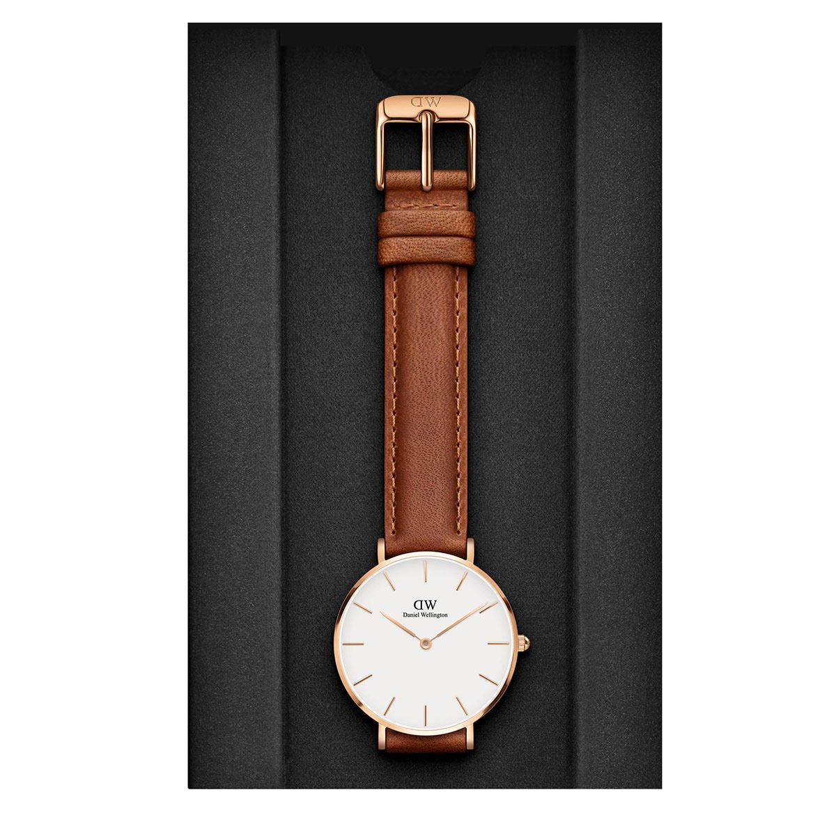 Daniel Wellington Petite Durham White Dial Brown Leather Strap Watch For Women - DW00100172