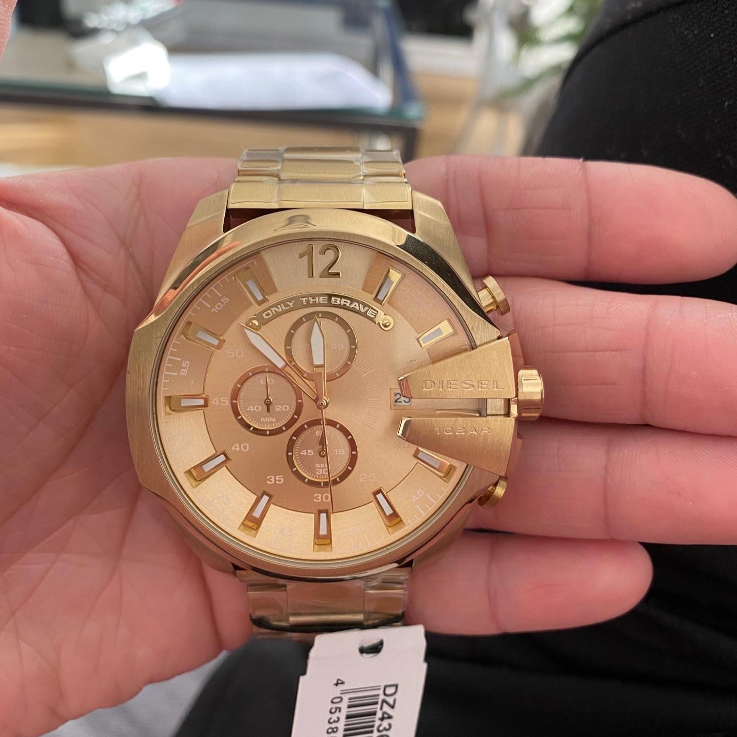 Diesel Mega Chief Chronograph Gold Dial Gold Steel Strap Watch For Men - DZ4360