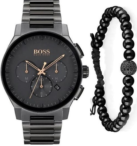 Hugo Boss Peak Black Dial Black Steel Strap Watch for Men - 1513814