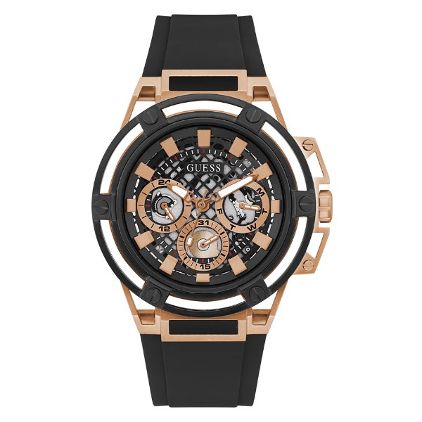 Guess Matrix Multifunction Black Dial Black Rubber Strap Watch For Men - GW0423G5