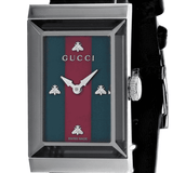 Gucci G-Frame Mother of Pearl Green & Red Dial Black Leather Strap Watch For Women - YA147403