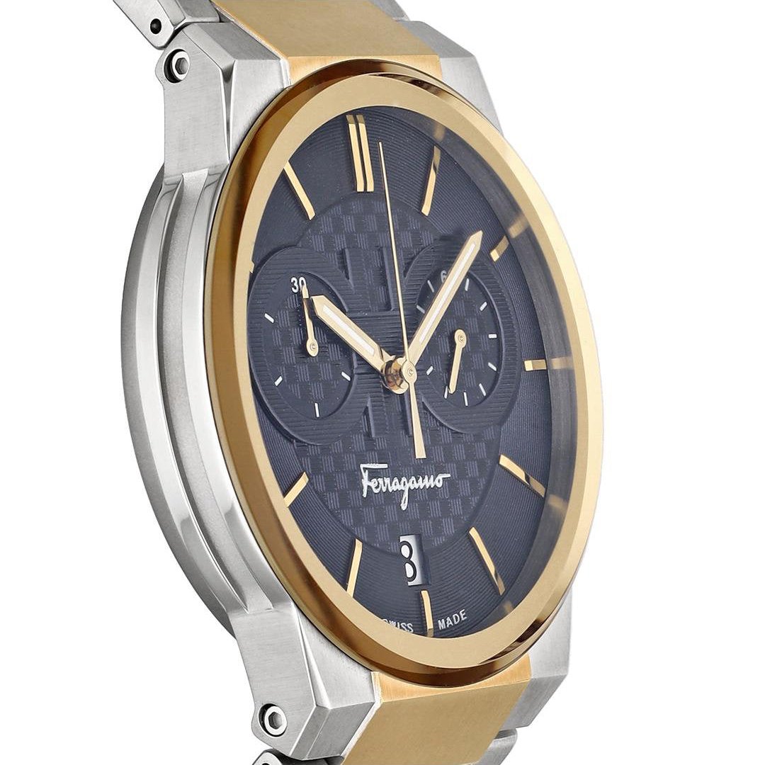 Salvatore Ferragamo Sapphire Chrono Blue Dial Two Tone Steel Strap Watch for Men - SFME00521
