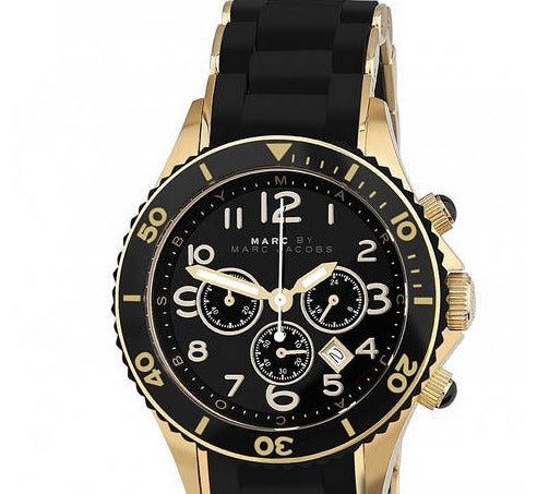 Marc Jacobs Rock Chronograph Black Dial Black Silicone Strap Watch for Women - MBM2552